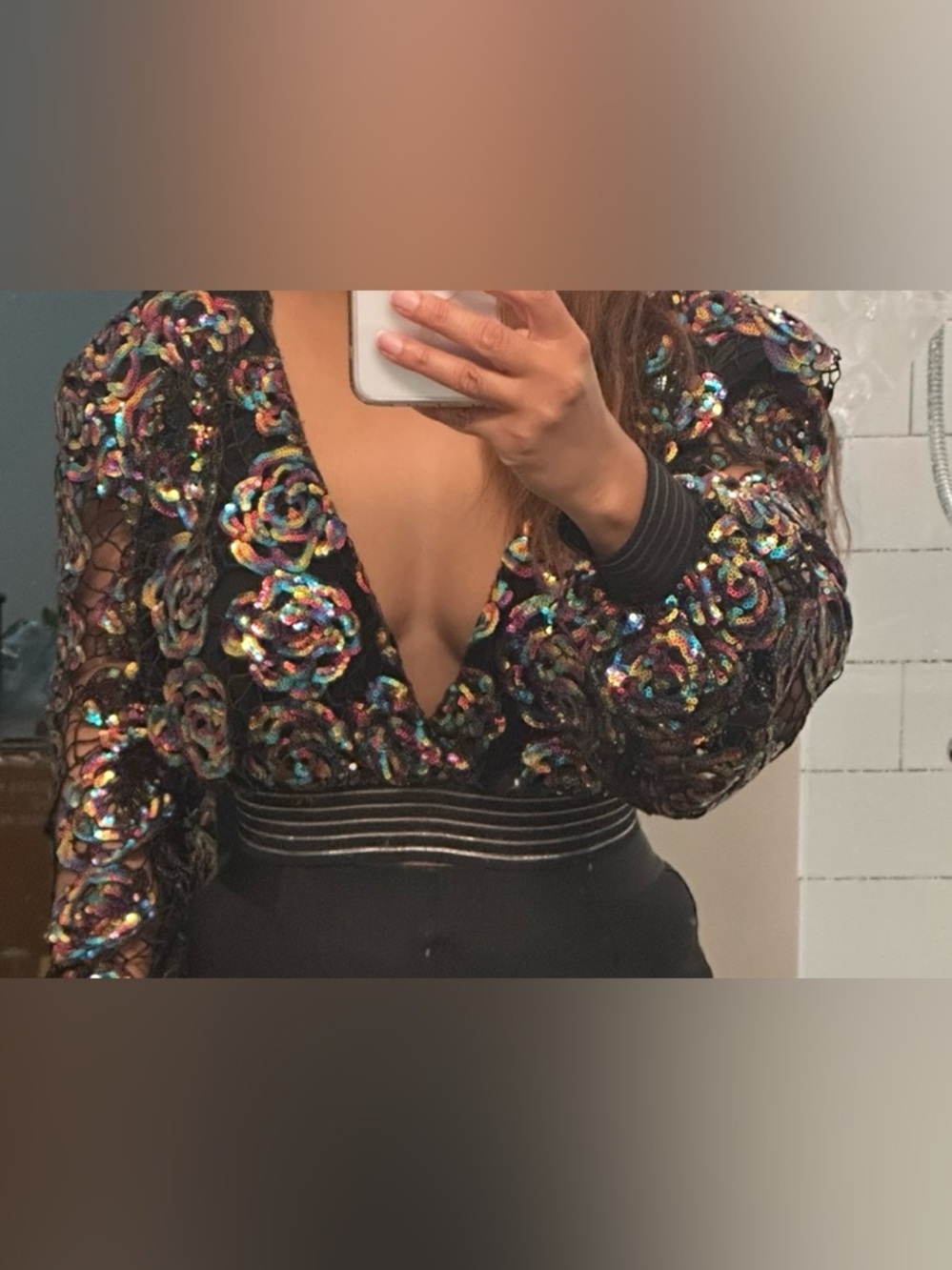 Zhivago Multicolor Sequin Top w/ Gold & Black Trim and Matching Velvet Shorts - Picture 6 of 16
